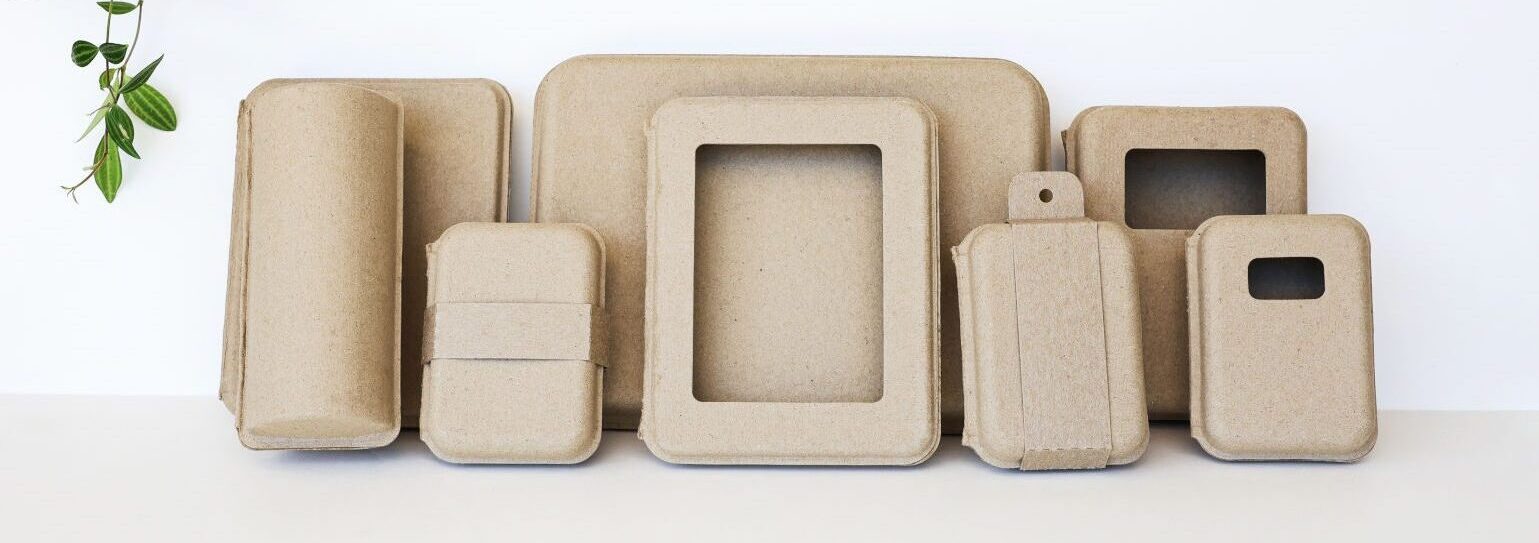 Recycled Kraft packaging assortment in range of sizes and shapes 